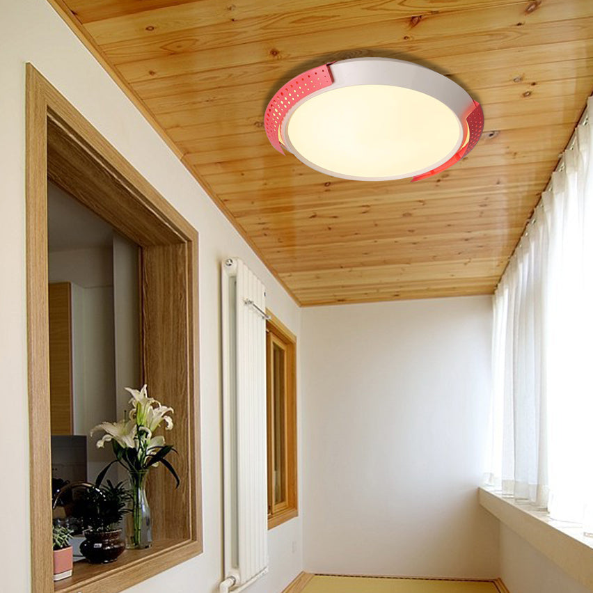 Modern Pink/Gold Hollow Metal Ceiling Fixture - 16/19.5 Round Flush Mount Light For Bedroom Pink /
