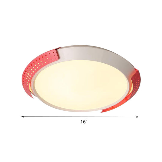 Modern Pink/Gold Hollow Metal Ceiling Fixture - 16/19.5 Round Flush Mount Light For Bedroom