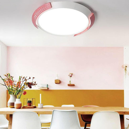 Modern Pink/Gold Hollow Metal Ceiling Fixture - 16/19.5 Round Flush Mount Light For Bedroom