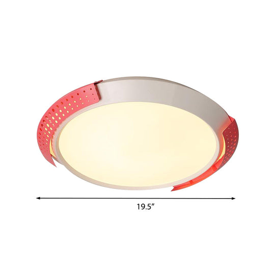 Modern Pink/Gold Hollow Metal Ceiling Fixture - 16/19.5 Round Flush Mount Light For Bedroom