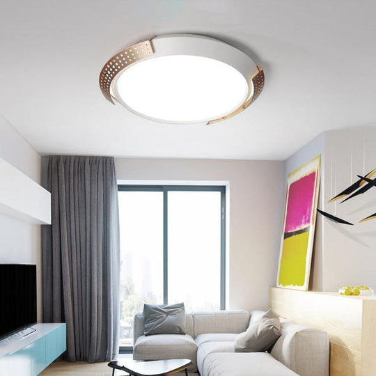 Modern Pink/Gold Hollow Metal Ceiling Fixture - 16’/19.5’ Round Flush Mount Light For Bedroom
