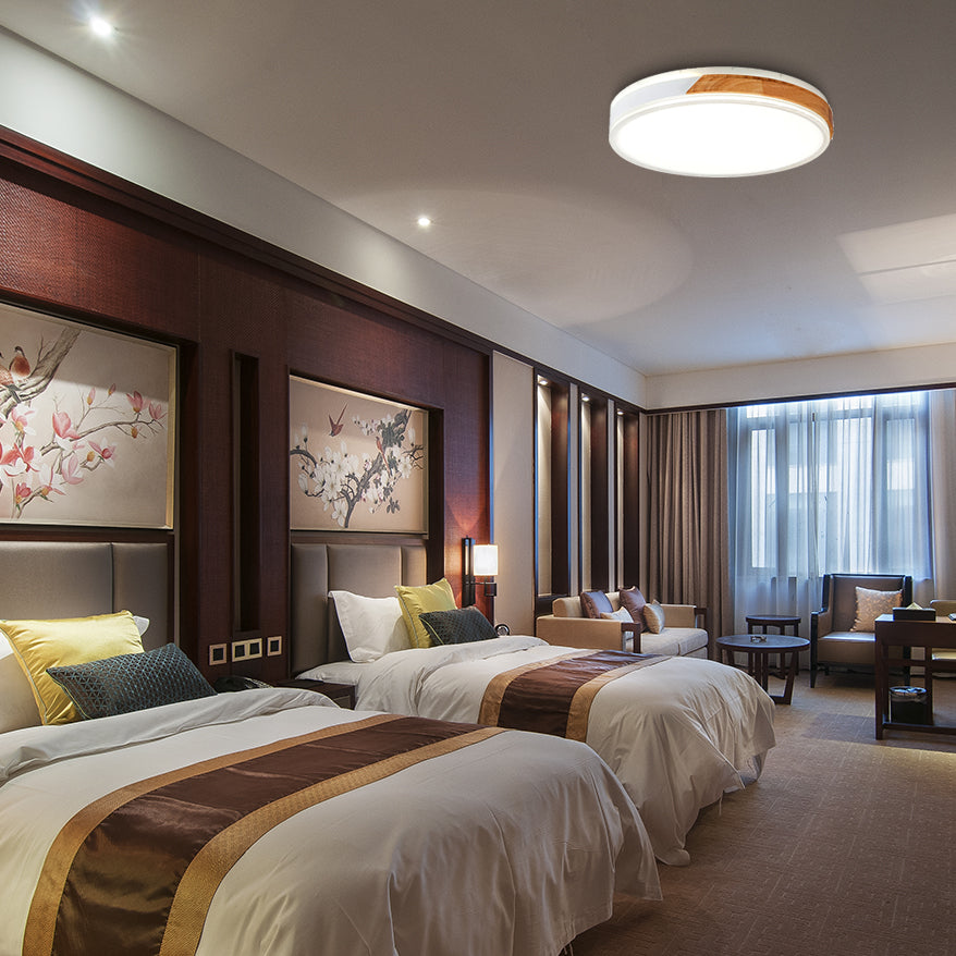 Modern Wood And Iron Ceiling Light Flush Mount In White/Gold - Warm White Indoor Fixture