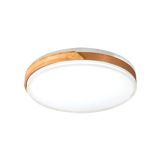 Modern Wood And Iron Ceiling Light Flush Mount In White/Gold - Warm White Indoor Fixture