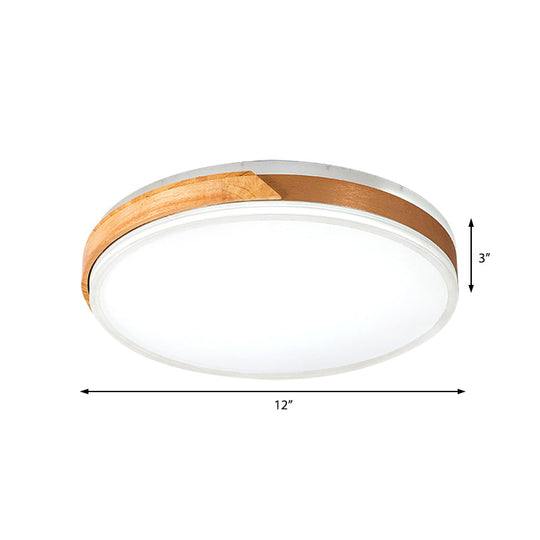 Modern Wood And Iron Ceiling Light Flush Mount In White/Gold - Warm White Indoor Fixture