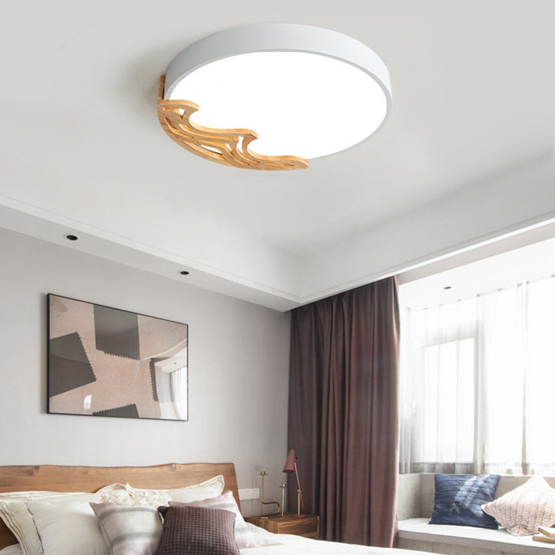 Nordic Led Ceiling Light - Thin Round Acrylic Flushmount With Wavy Wood Pattern White/Grey/Green