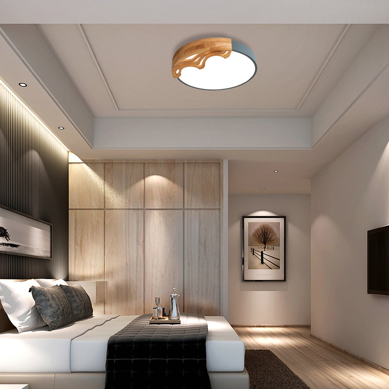 Nordic Led Ceiling Light- Thin Round Acrylic Flushmount With Wavy Wood Pattern White/Grey/Green
