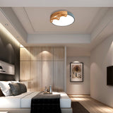 Nordic Led Ceiling Light- Thin Round Acrylic Flushmount With Wavy Wood Pattern White/Grey/Green
