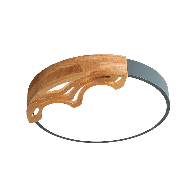 Nordic Led Ceiling Light - Thin Round Acrylic Flushmount With Wavy Wood Pattern White/Grey/Green