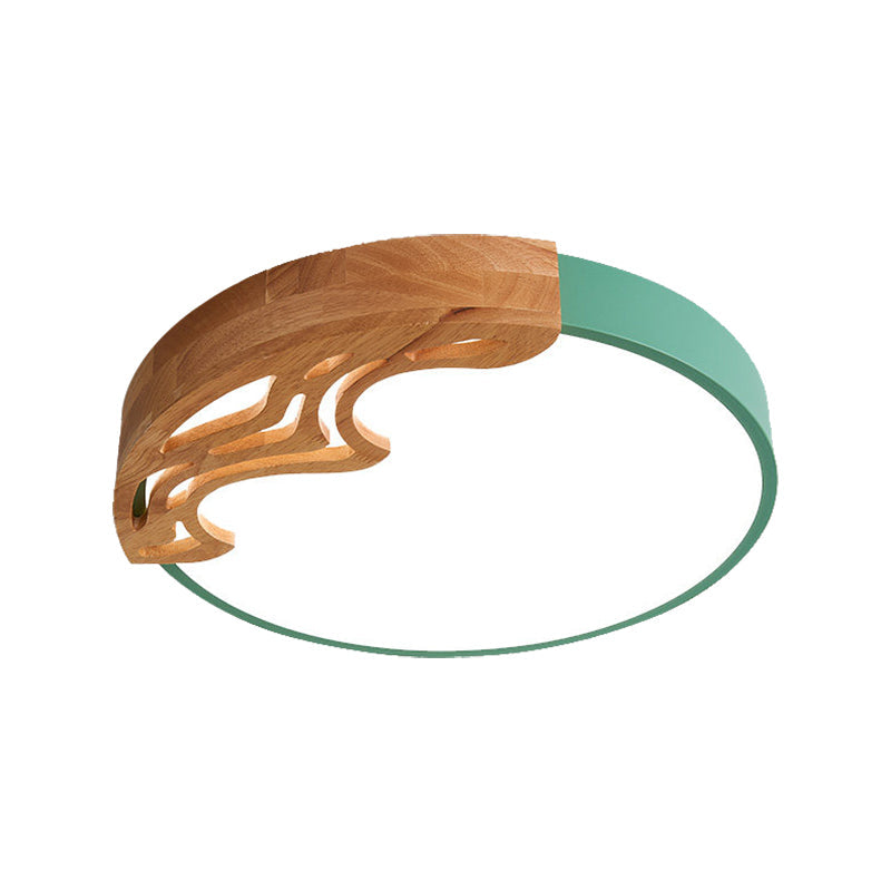 Nordic Led Ceiling Light - Thin Round Acrylic Flushmount With Wavy Wood Pattern White/Grey/Green