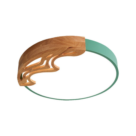 Nordic Led Ceiling Light- Thin Round Acrylic Flushmount With Wavy Wood Pattern White/Grey/Green