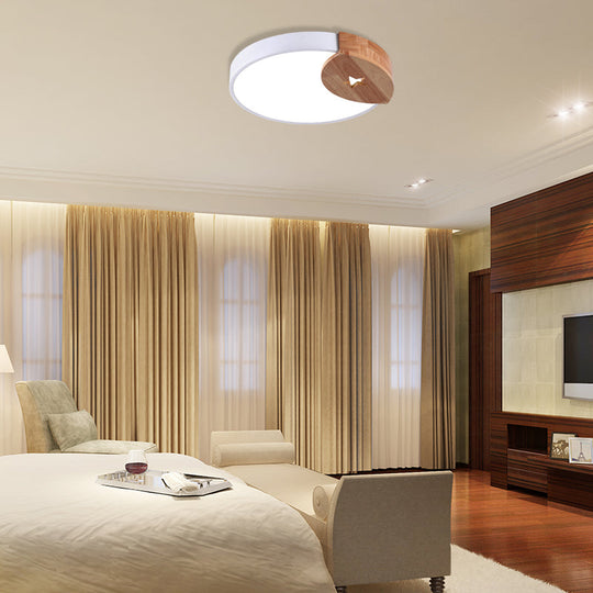 Round Acrylic Led Ceiling Light With Wood Guard - 9/12/20 Diameter Warm/White