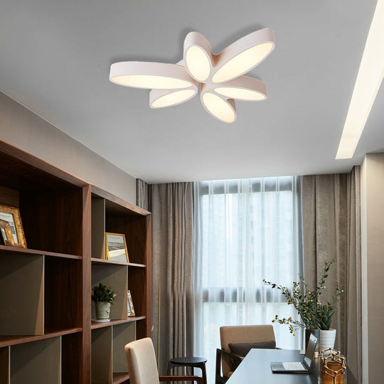 Contemporary Floral Flush Mount Acrylic 6 Light Fixture - 27/33.5 In Warm/White For Hallway