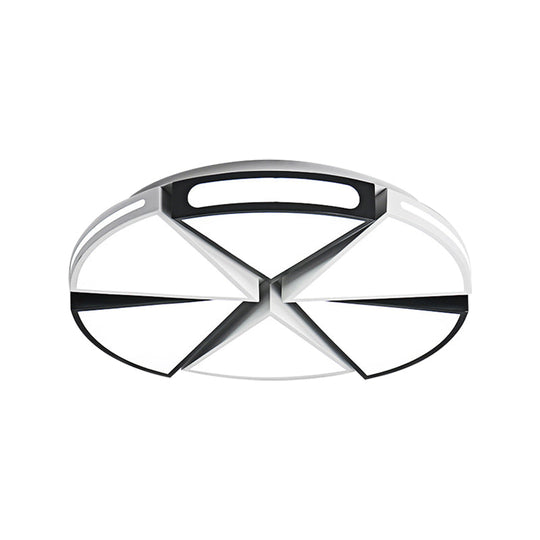 Modern White Round Ceiling Light For Kitchen Metal Flush Mount - 16/19.5 Lights With Black Accents