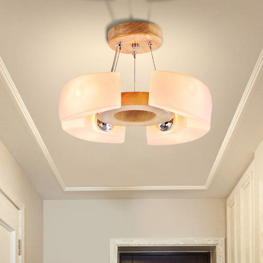 Round Wooden Flush Mount Ceiling Light With 4/6 Lights In Warm/White Modern Style