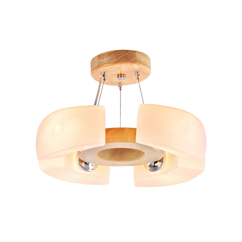 Round Wooden Flush Mount Ceiling Light With 4/6 Lights In Warm/White Modern Style