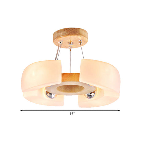 Round Wooden Flush Mount Ceiling Light With 4/6 Lights In Warm/White Modern Style