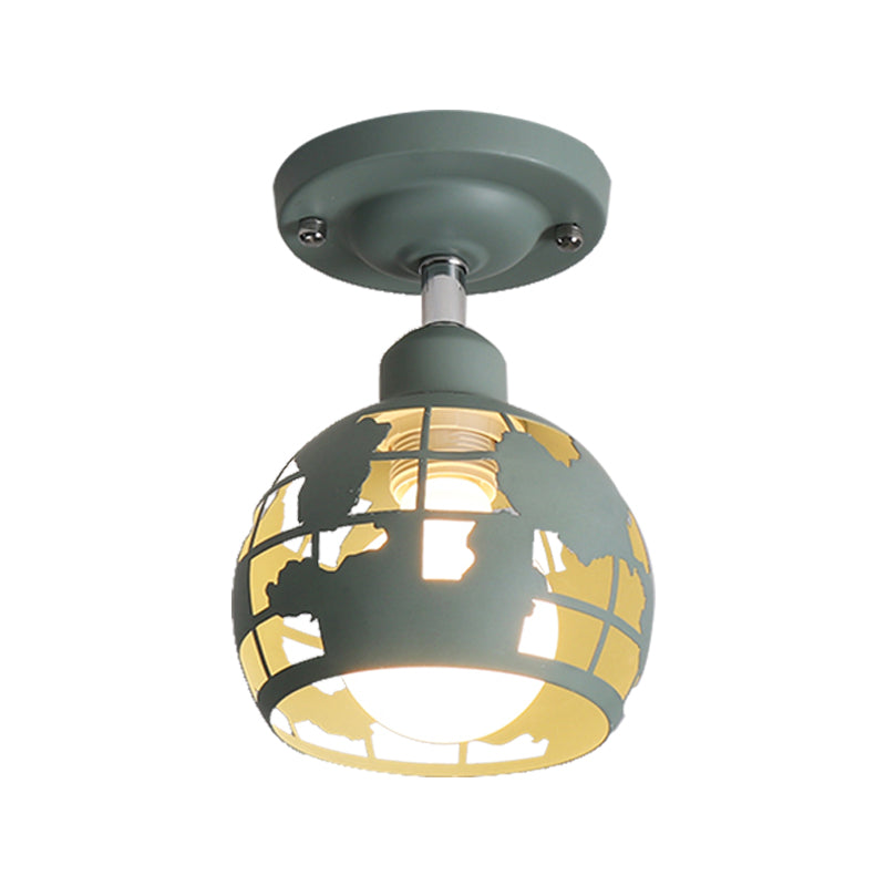Modern Metal Semi - Flush Light With 1 Head For Hallway - Pink/Yellow/Blue Domed Design