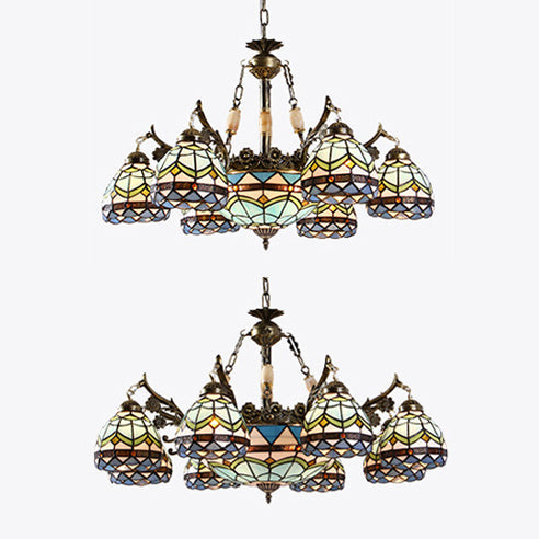 Baroque Stained Glass Pendant Light Chandelier - 9/11 Lights Blue Bedroom Fixture