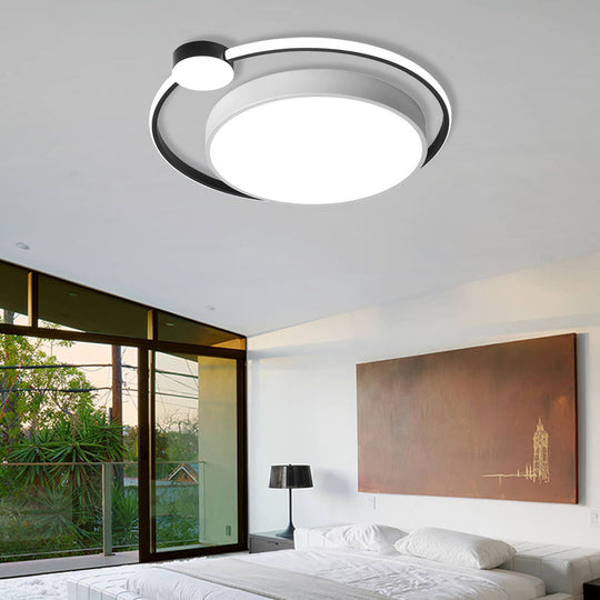Modern Acrylic Ring Flushmount Ceiling Fixture - 16/19.5 1 Light White/Black White / 19.5