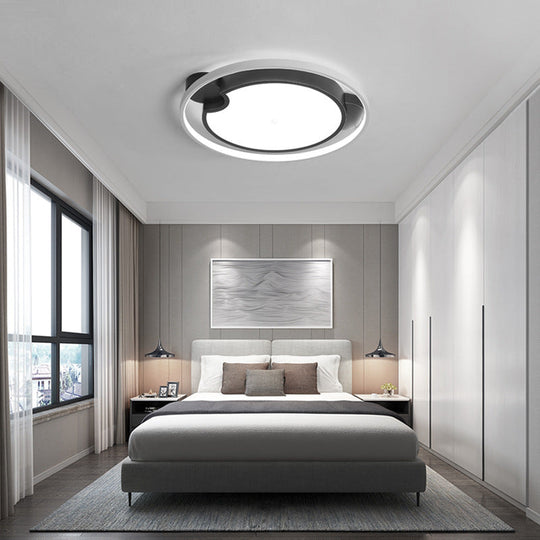 Contemporary Unique Bedroom Lighting Fixture - 16/19.5 1 Head Round/Square Ceiling Light 16 / White