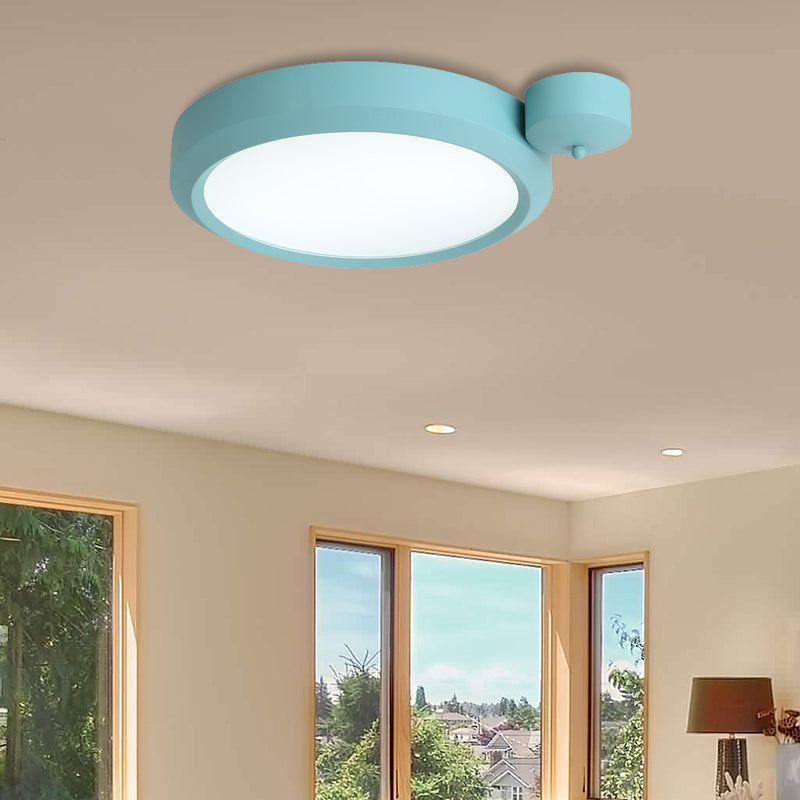 Nordic Style Round Flushmount Led Ceiling Light In Blue/Red/Yellow With Metal Finish - Available