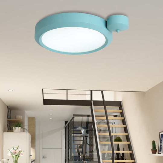 Nordic Style Round Flushmount Led Ceiling Light In Blue/Red/Yellow With Metal Finish - Available