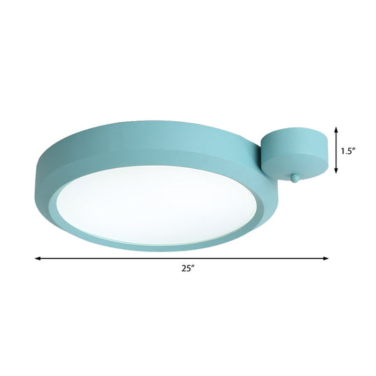 Nordic Style Round Flushmount Led Ceiling Light In Blue/Red/Yellow With Metal Finish - Available