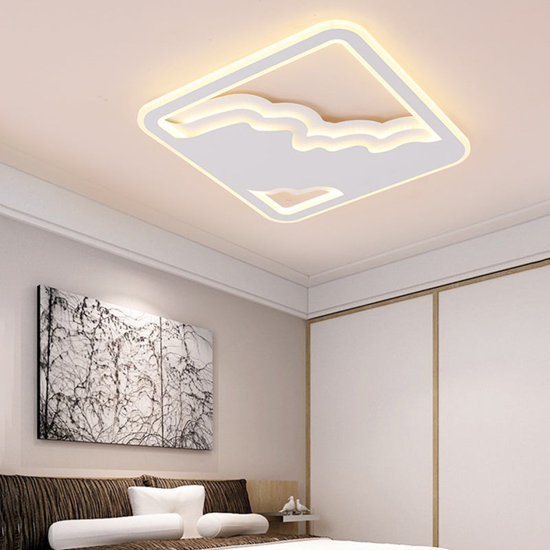 Modern Led White Flush Mount Ceiling Light Ultra Thin Design 19/35.5 Wide / 19