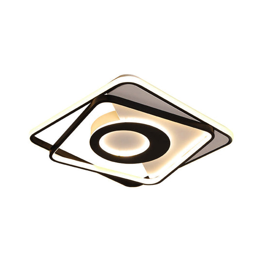 Contemporary Black/White Square Flushmount Led Ceiling Light For Bedroom - Sizes: 16’ 19.5’ 23.5