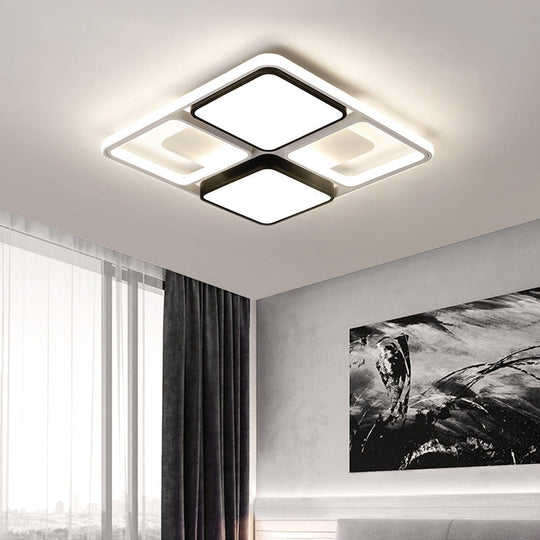 Contemporary Led Flush Mount Ceiling Light In Black/White 19.5’/45’ Wide Black / 19.5’