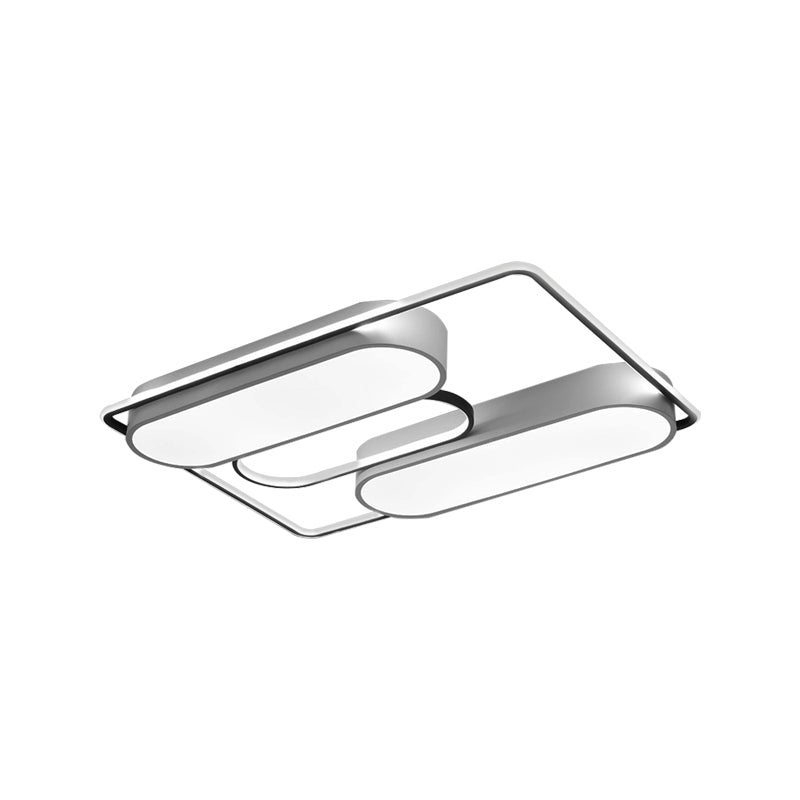 White Rectangular Flush Ceiling Light - 37.5 X 40 Modern Metal Flushmount Lighting With Acrylic