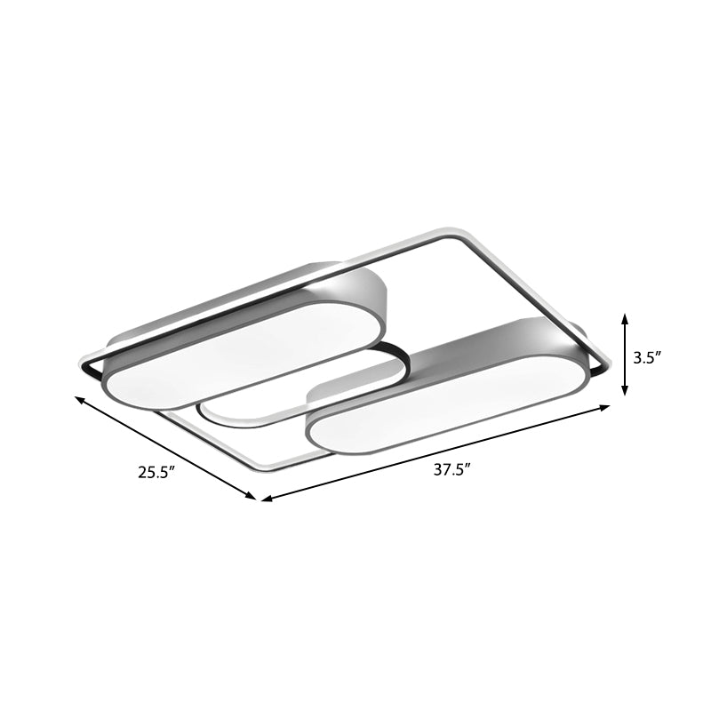White Rectangular Flush Ceiling Light - 37.5 X 40 Modern Metal Flushmount Lighting With Acrylic
