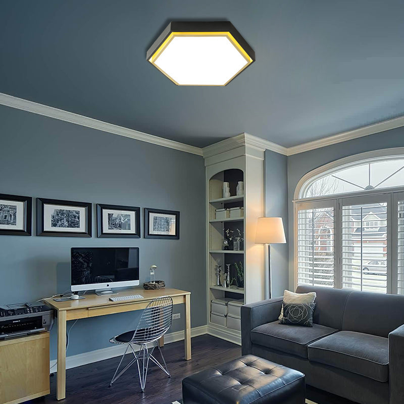 Nordic Hexagon Flushmount Metal Led Ceiling Light - Black/Green/Grey/White 16/19.5 Wide Frosted