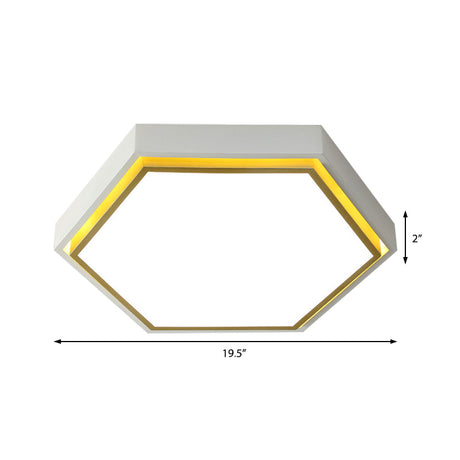 Nordic Hexagon Flushmount Metal Led Ceiling Light - Black/Green/Grey/White 16/19.5 Wide Frosted