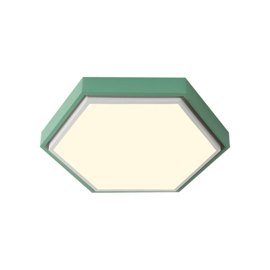 Nordic Hexagon Flushmount Metal Led Ceiling Light - Black/Green/Grey/White 16/19.5 Wide Frosted