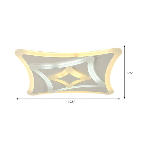 Kid Bedroom White Curved Ceiling Mount Acrylic Lamp - Contemporary Square Design