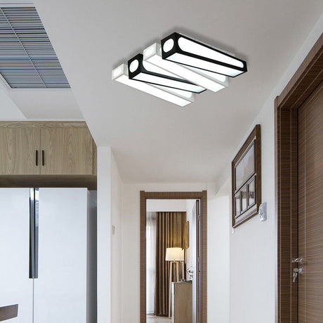 Contemporary Led Linear Flush Mount Ceiling Light In Black And White For Foyer / 18