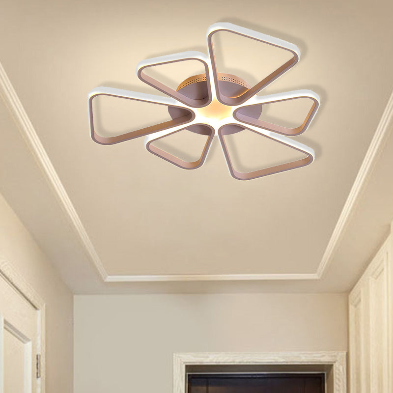 Floral Shape Acrylic Led Ceiling Light In Simple Brown/White For Child Room - Warm/White Lighting