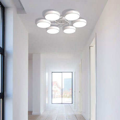 Nordic Style Ceiling Light With Black/White Drum Shade - 3/6/9 Heads Acrylic Semi Flush Mount For