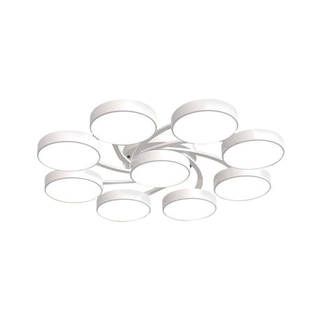 Nordic Style Ceiling Light With Black/White Drum Shade - 3/6/9 Heads Acrylic Semi Flush Mount For