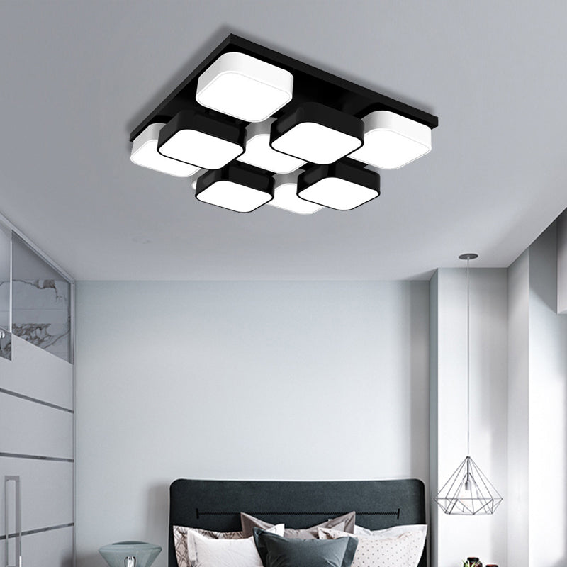 Modern Led Ceiling Mount Light - Square Kitchen Bedroom Lamp (4/6/9/12/16/20 Heads) In Black 9 /