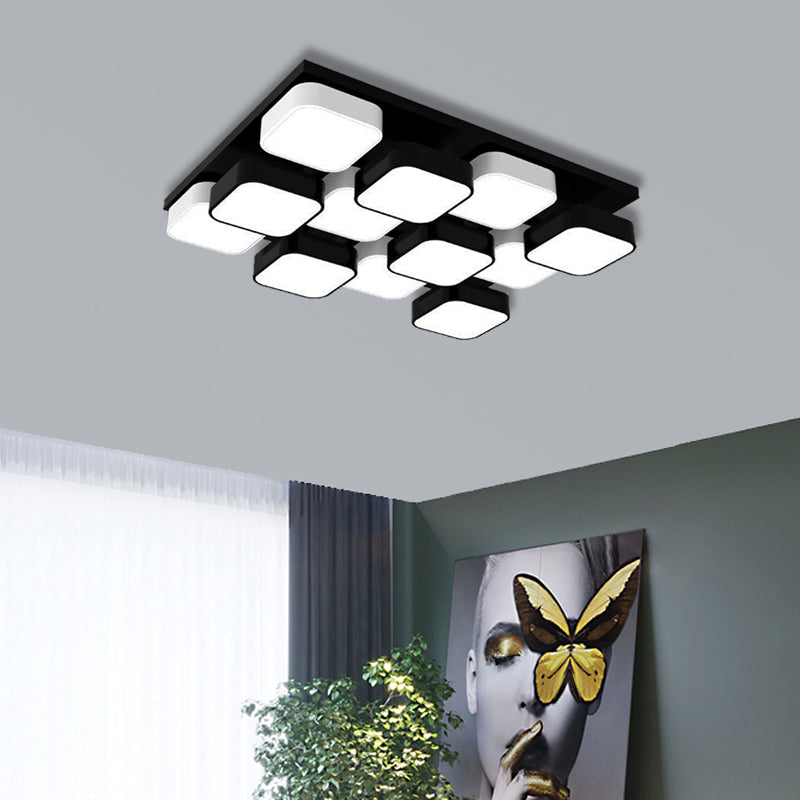 Modern Led Ceiling Mount Light - Square Kitchen Bedroom Lamp (4/6/9/12/16/20 Heads) In Black 12 /