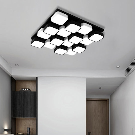 Modern Led Ceiling Mount Light - Square Kitchen Bedroom Lamp (4/6/9/12/16/20 Heads) In Black 16 /