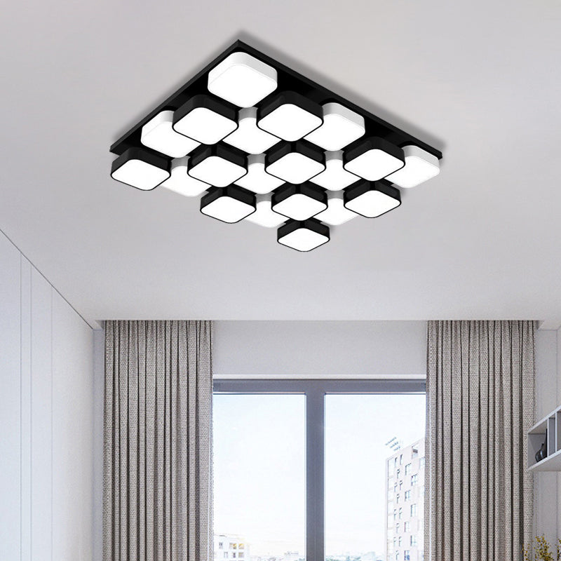 Modern Led Ceiling Mount Light - Square Kitchen Bedroom Lamp (4/6/9/12/16/20 Heads) In Black 20 /