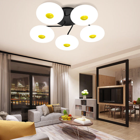 Contemporary White Circular Semi Flush Ceiling Light With 1/3/5 Heads - Acrylic Lamp For Living