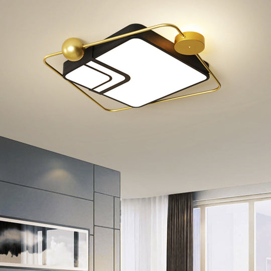 Modern Vintage Metal Flushmount Led Lighting In Warm Light With Diffuser - Square/Round Black/White