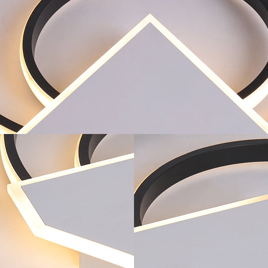 Modern Black Flush Mount Ceiling Light: Double Ring Led Indoor Lighting - Warm/White Light