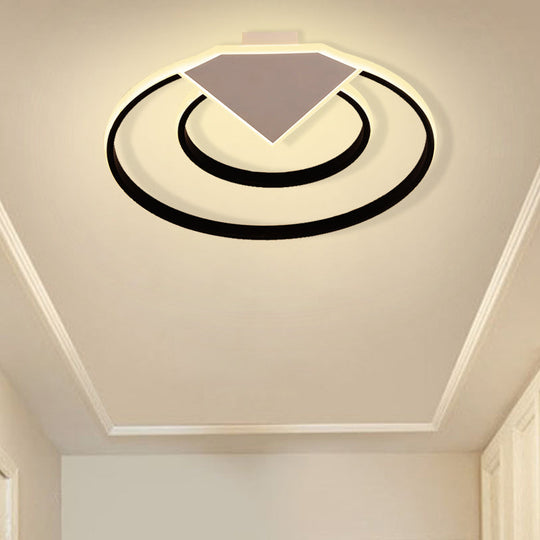 Modern Black Flush Mount Ceiling Light: Double Ring Led Indoor Lighting - Warm/White Light