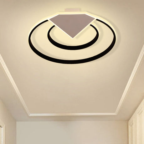 Modern Black Flush Mount Ceiling Light: Double Ring Led Indoor Lighting - Warm/White Light 19.5/23.5