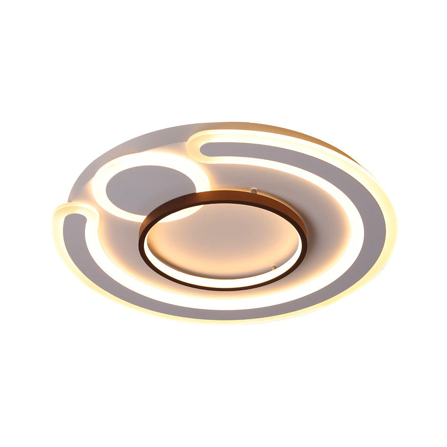 Metal Round Flush Mount Nordic White Ceiling Lamp - 16.5’/20.5’/24.5’ Wide In Warm/White